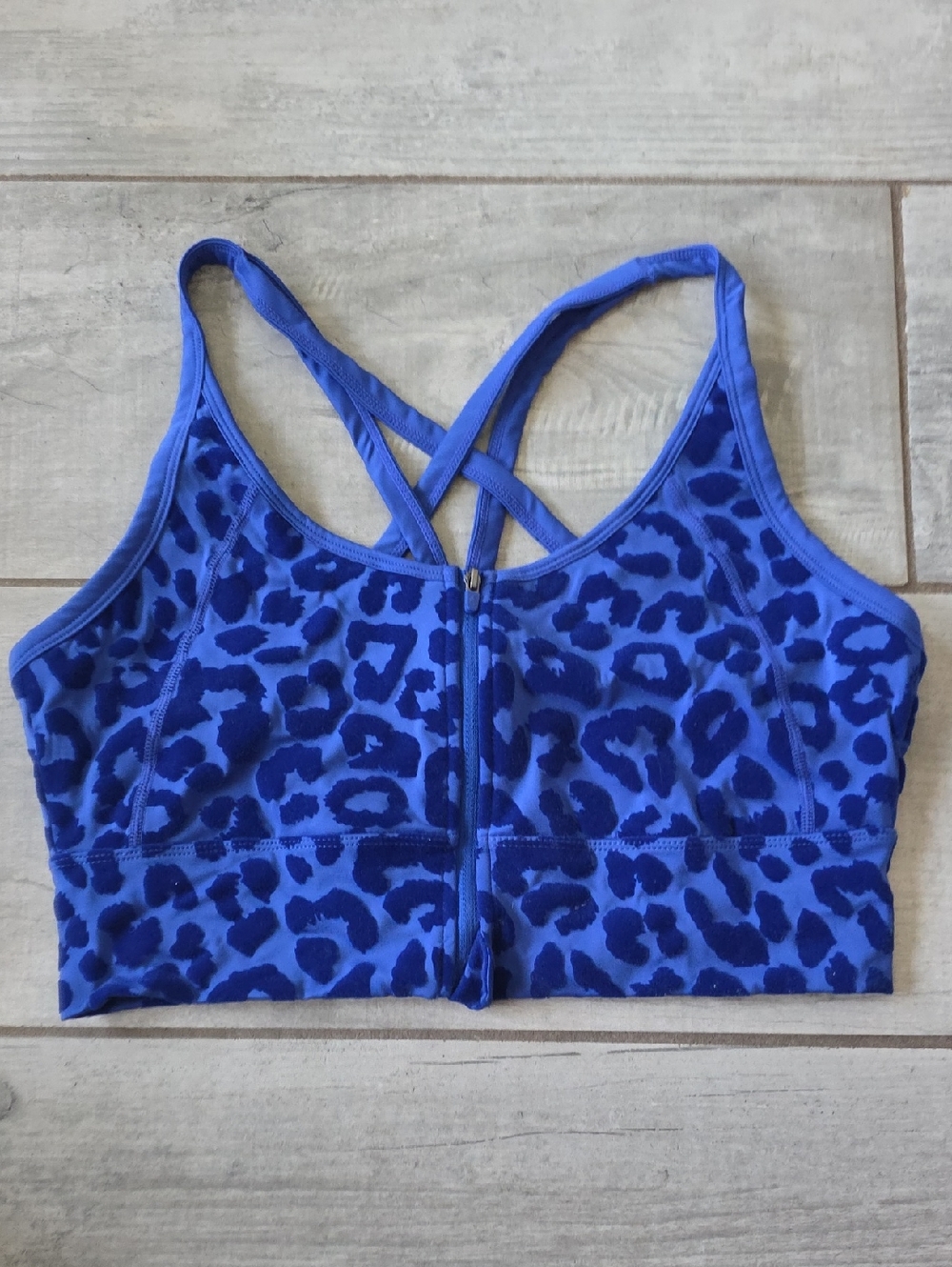 Balance/Vitality Athletica Blue Leopard Front-Zip Sports Bra
